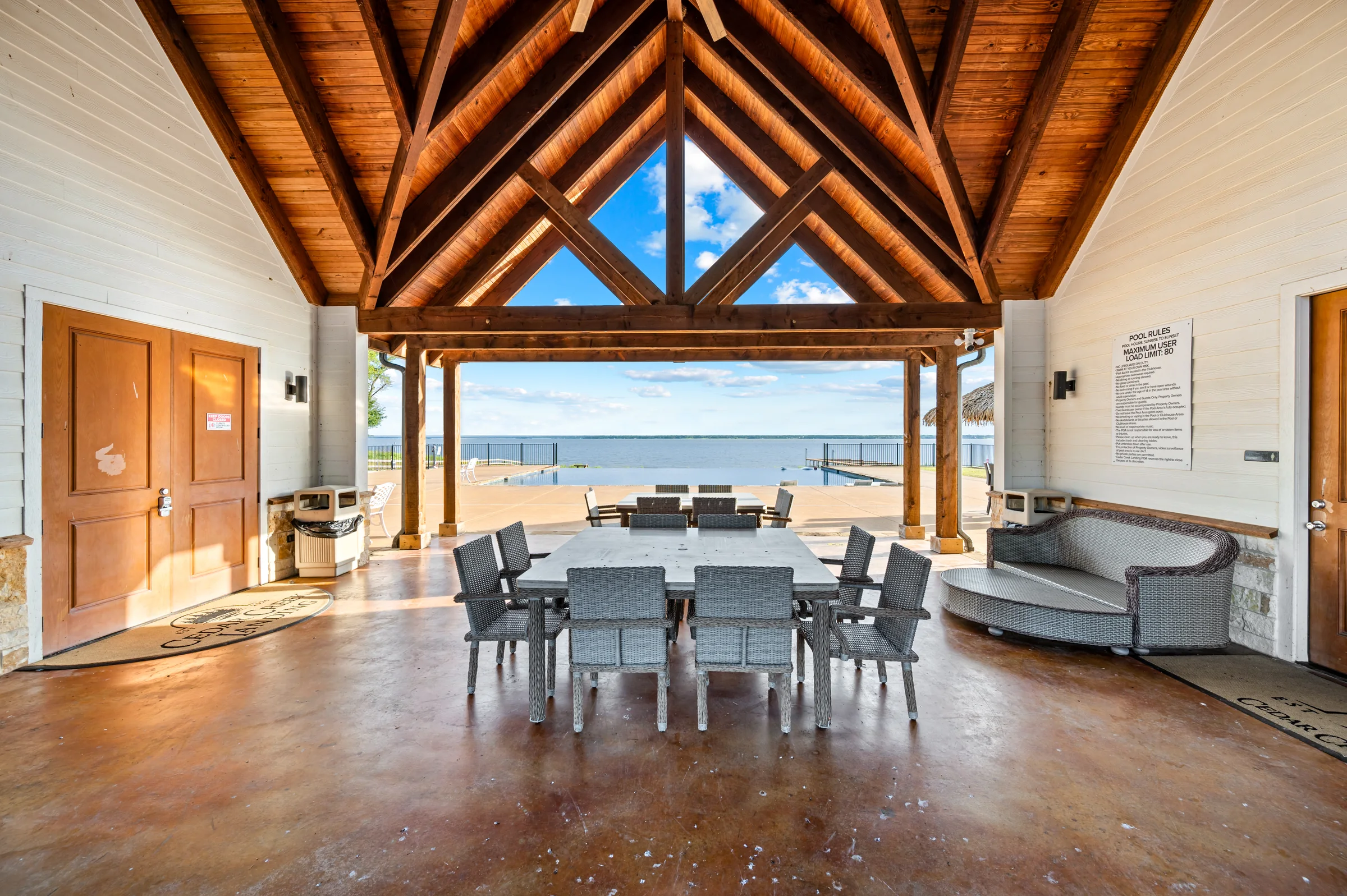 Community pavilion with a Cedar Creek Lake view